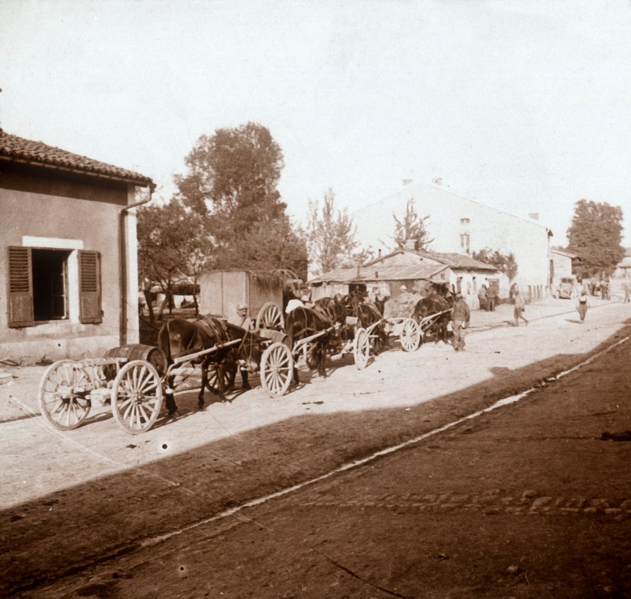 Vagões de mula com suprimentos, Verdun, norte da França, c1914-c1918 de Unbekannt
