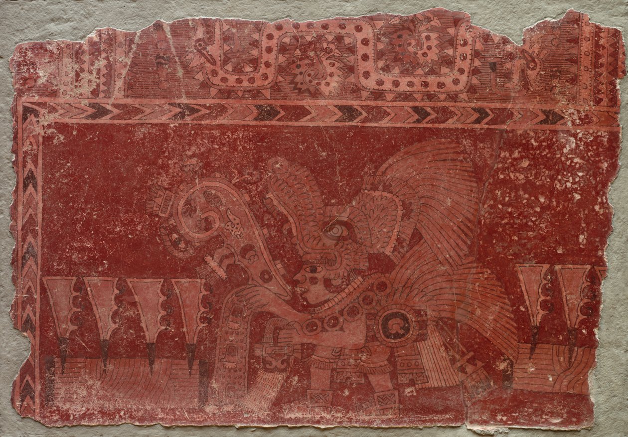 Fragmento mural com folhas Elite macho e cacto Maguey, 500-550. de Unbekannt