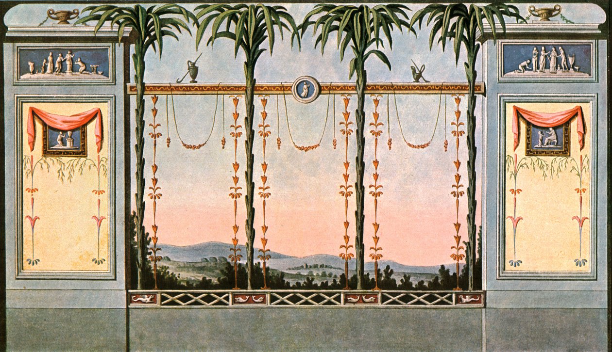 Decoração mural de um salão da galeria que fica ao lado de um jardim, Leipzig, Alemanha, 1928. de Unbekannt