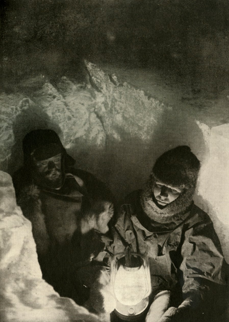 Murray e Priestley indo por um poço escavado em Green Lake, c1908, 1909 de Unbekannt