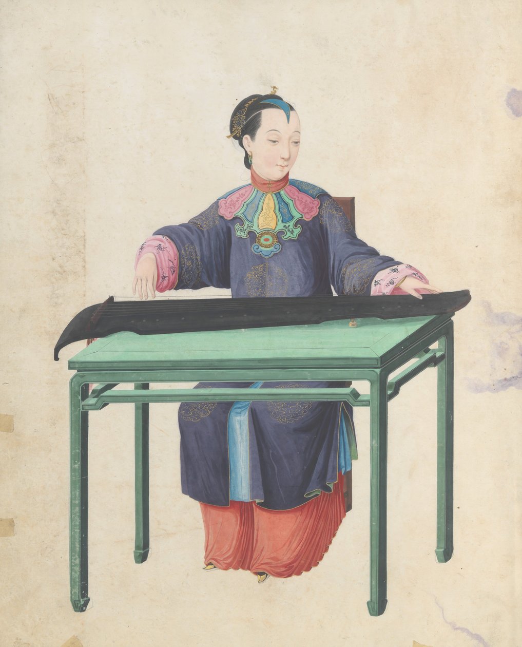 Músico tocando Guqin, final do século XVIII. de Unbekannt
