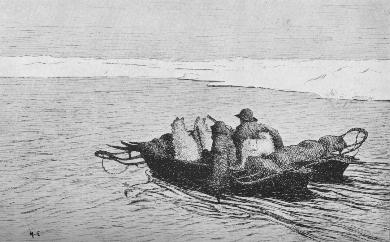 Nansen e Johansen atravessando uma fenda no gelo, 1896, 1928 de Unbekannt