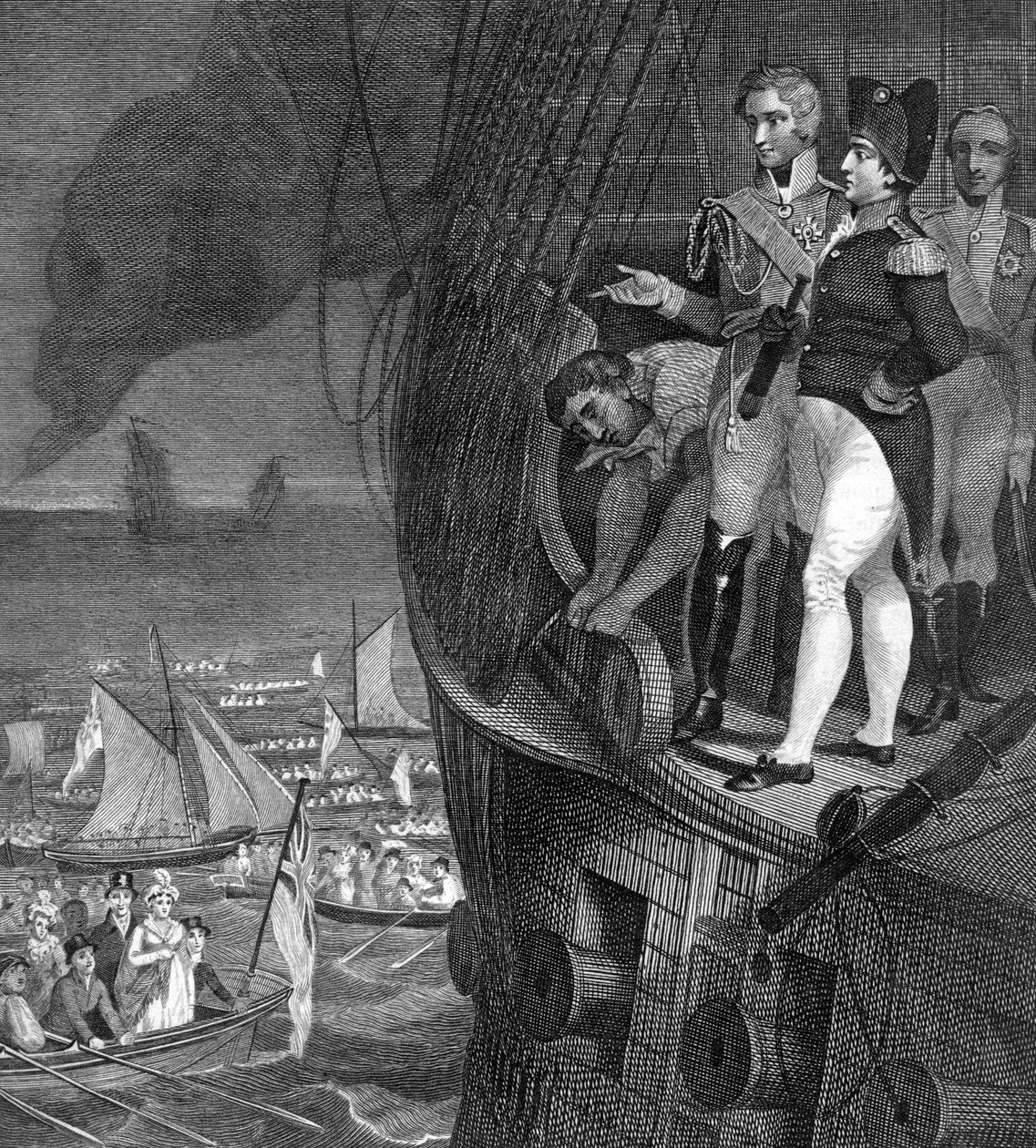 Napoleão Bonaparte 1721-1818 a bordo do Belerophon ao largo da costa de Plymouth, século XIX de Unbekannt