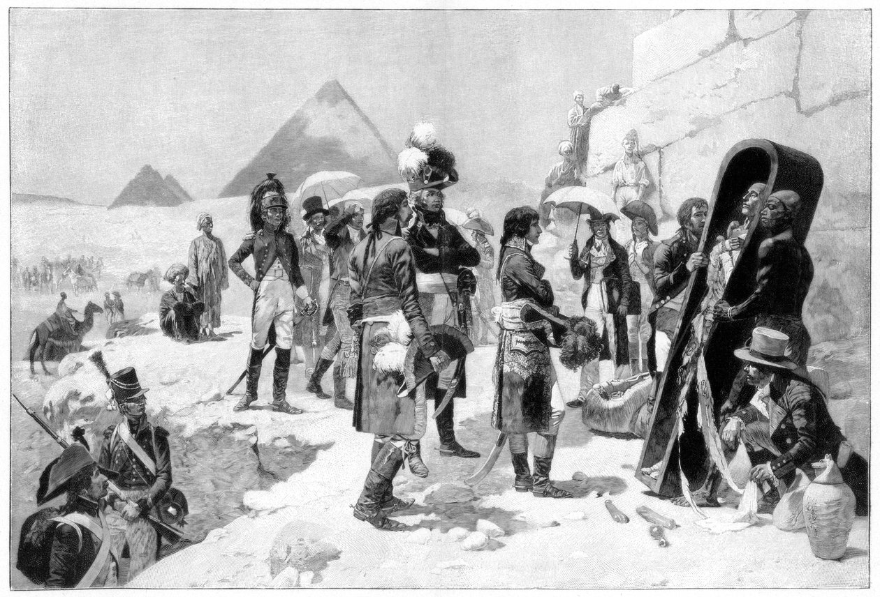 Napoleão Bonaparte inspecionando uma múmia nas pirâmides, 1801 1900 de Unbekannt