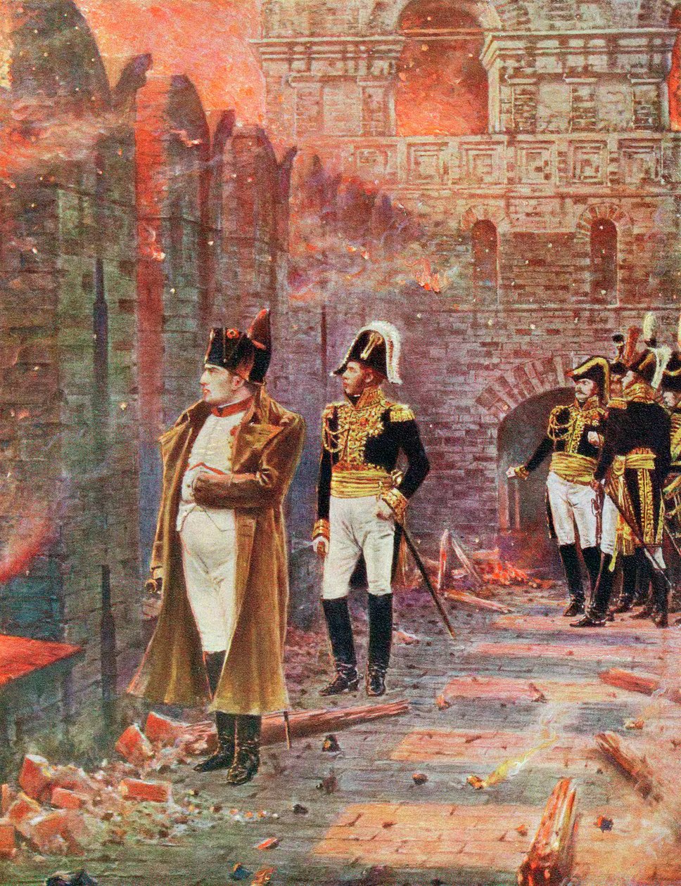 Napoleão e sua equipe assistindo a queima de Moscou, 1812, final do século XIX de Unbekannt