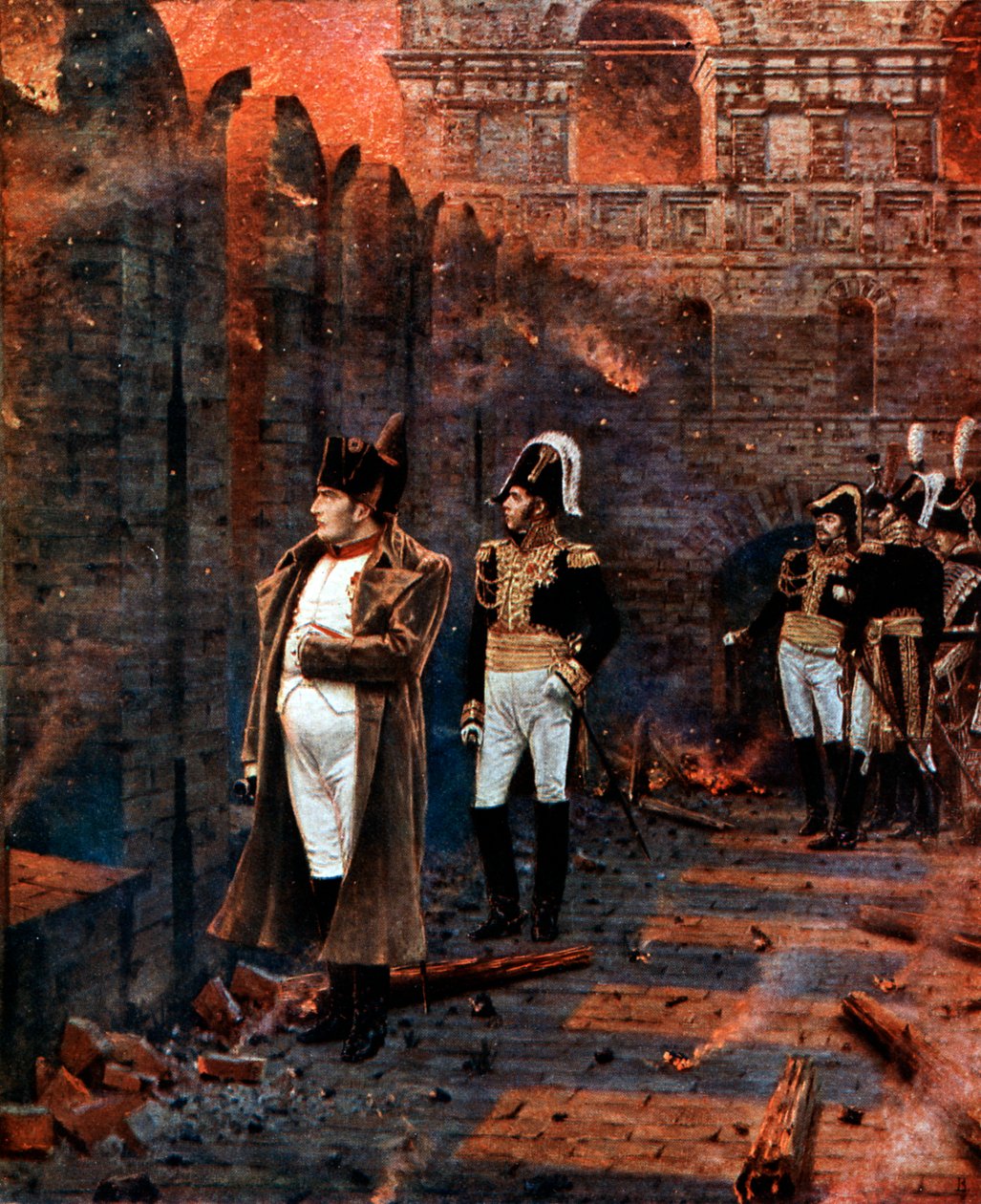 Napoleão e sua equipe assistindo a queima de Moscou, 1812, final do século XIX de Unbekannt