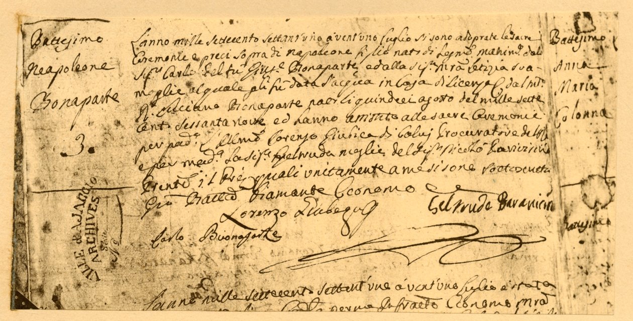 Certidão de nascimento de Napoleão, 19 de julho de 1782, 1921. de Unbekannt