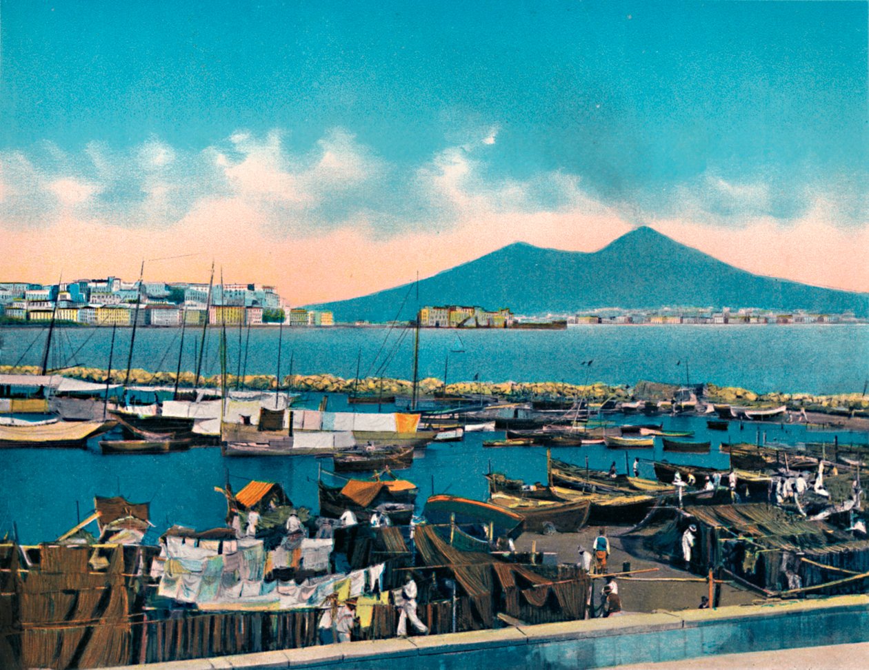 Nápoles - Mergellina con Vesuvio, Mergellina com o Vesúvio, c1900. de Unbekannt
