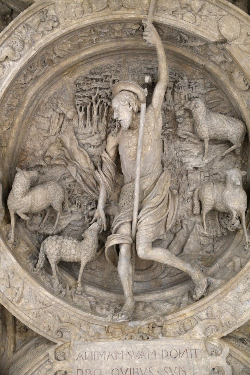 Museu Nacional de Monumentos Franceses. Arca da Porta do Gros Horloge. O bom pastor. Elenco, Paris, França de Unbekannt