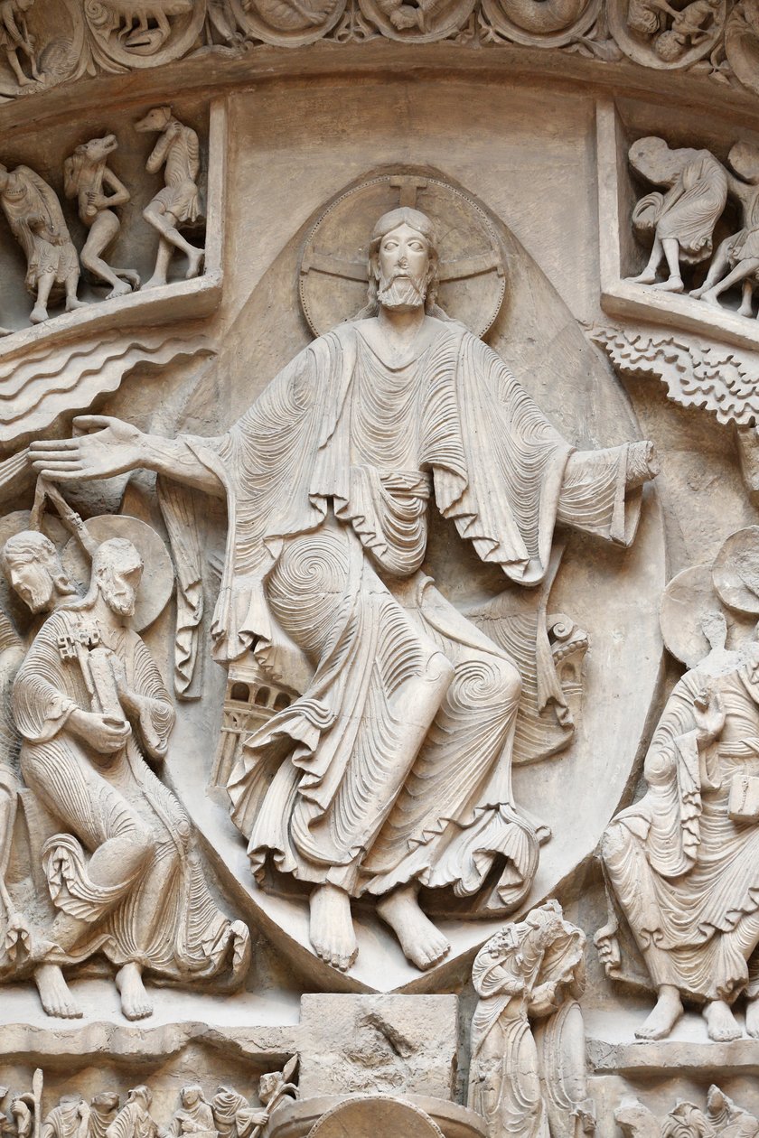 Museu Nacional de Monumentos Franceses. Basílica de Sainte Marie Madeleine, Vezelay. Fachada ocidental. Cristo em Glória. Elenco. Close-up, Paris, França. de Unbekannt