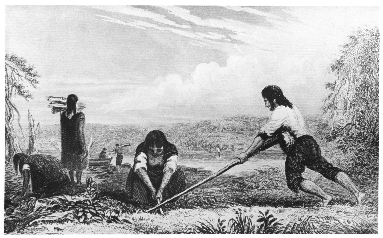 Nativos de Chiloe, Patagonia, usando um arado de peito, 1839 de Unbekannt
