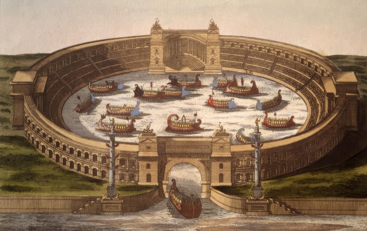 Naumachie em anfiteatro romano - em cobre de Unbekannt