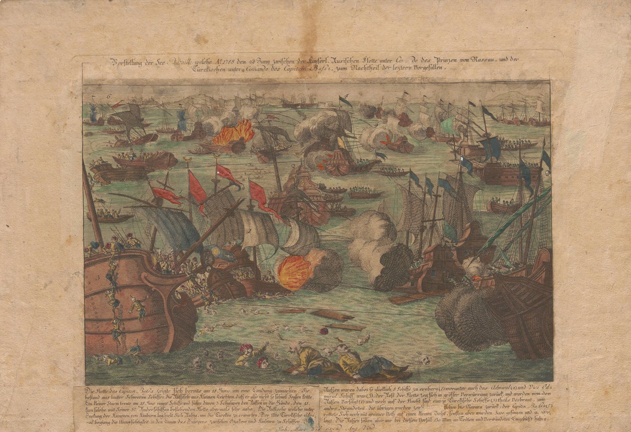 Batalha naval entre a frota russa e otomana no Mar Negro nos dias 28 e 29 de junho de 1788, 1788. de Unbekannt