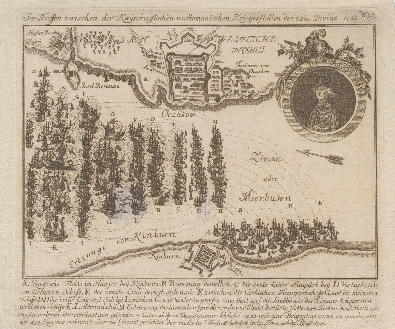 Batalha naval entre as frotas russa e otomana em 22 de Junho de 1788, 1788. de Unbekannt