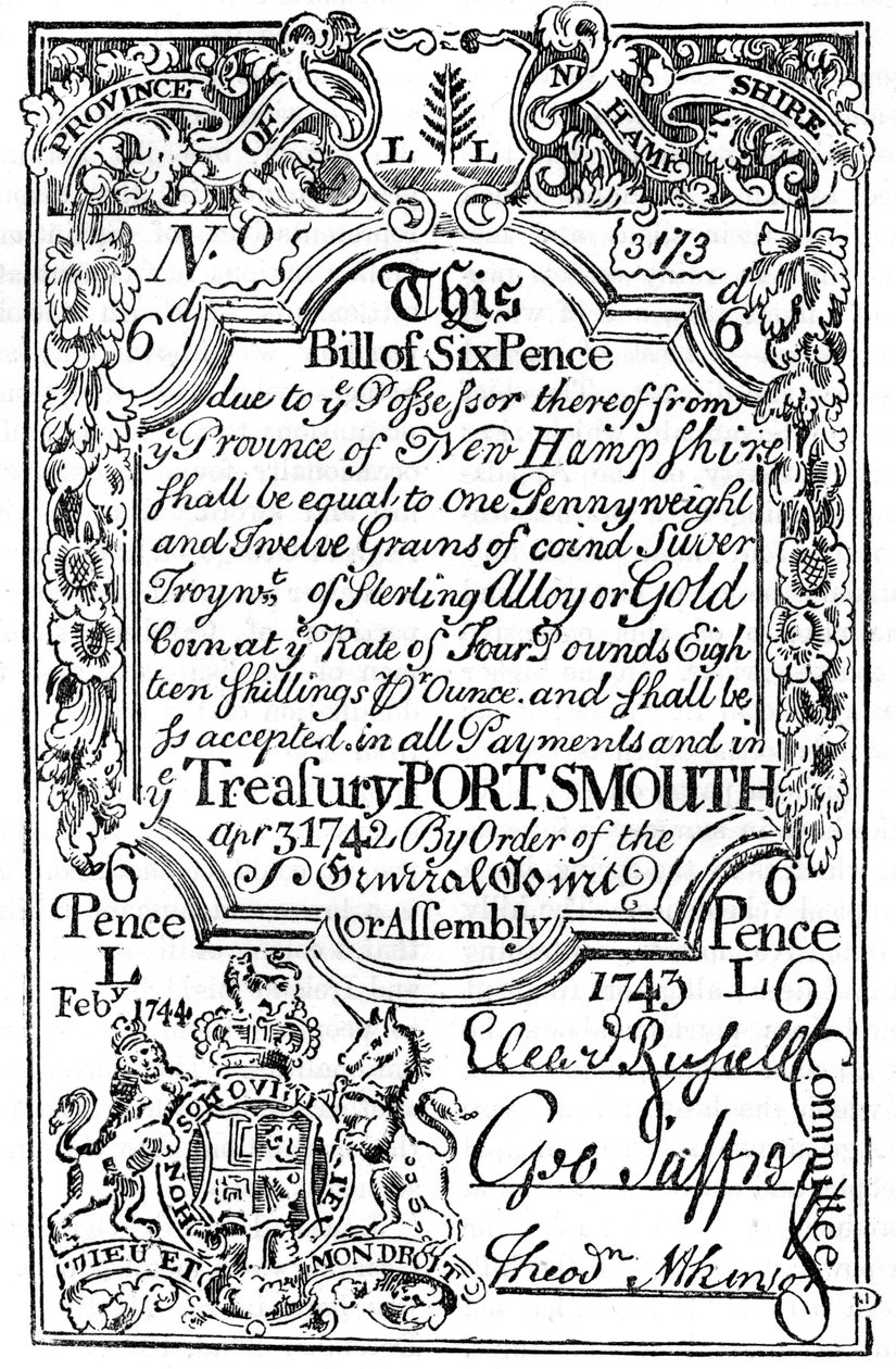 Papel-moeda da Nova Inglaterra, 1743 c1880 de Unbekannt