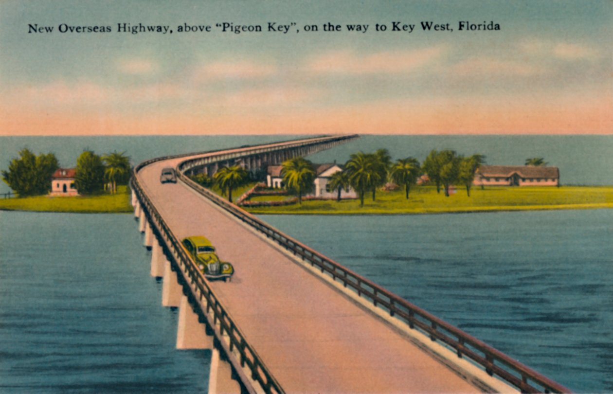 Nova estrada no exterior, acima de Pigeon Key, para Key West, Flórida, c1940s de Unbekannt