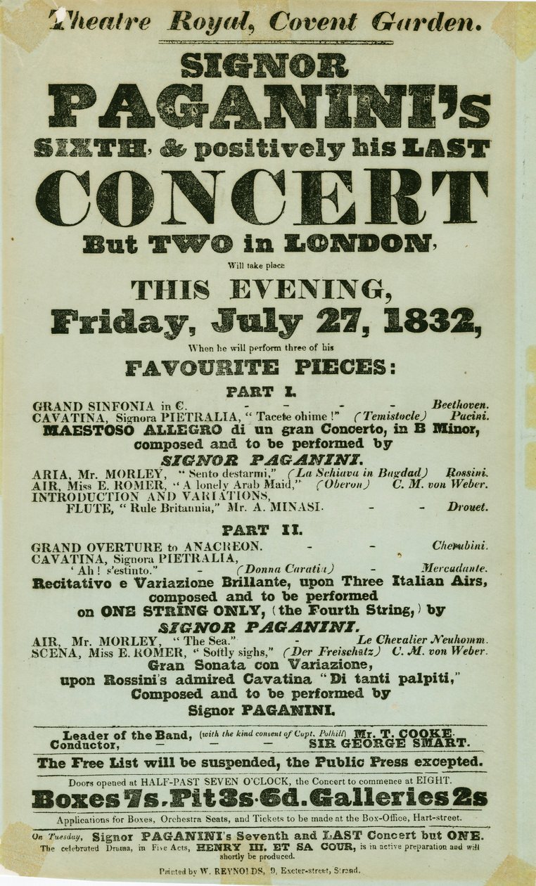 Niccolo Paganini - playbill de Unbekannt