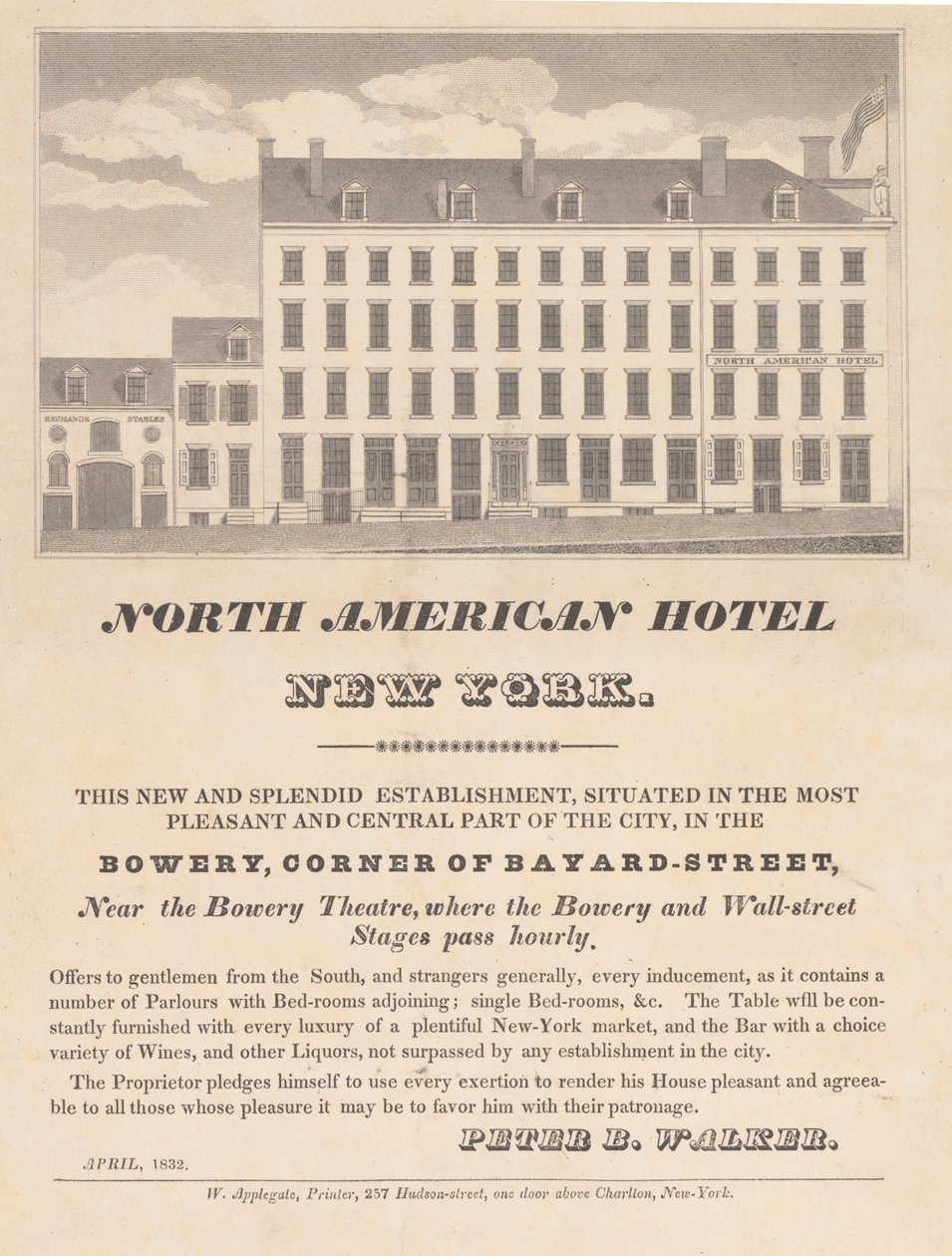 North American Hotel, Nova York, abril de 1832. de Unbekannt
