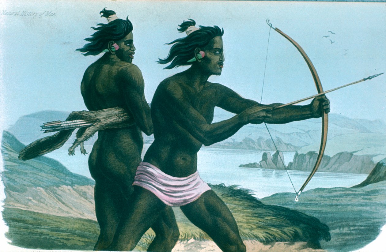 Índios norte-americanos de San Francisco que caçam com arcos e flechas, c1840 de Unbekannt