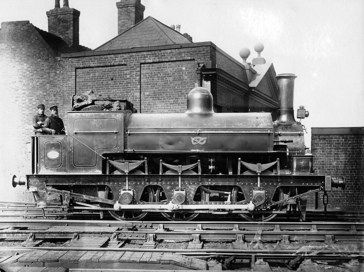 Locomotiva a vapor North Staffordshire 0-6-0 com motorista e bombeiro na base, século XIX de Unbekannt