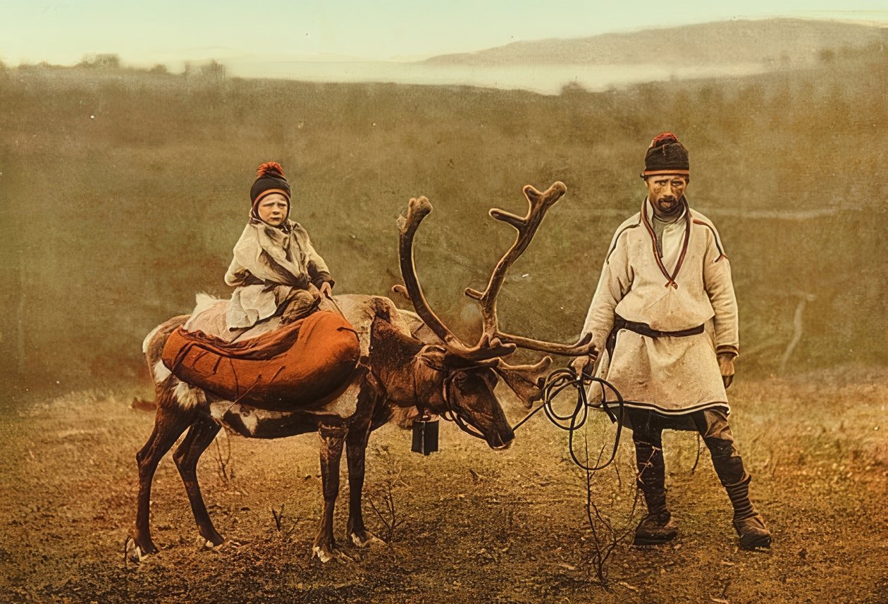 Noruega. Pano (semente) com uma rena. Por volta de 1900. Photochrom. Fotografia por Photoglob - Zurich de Unbekannt