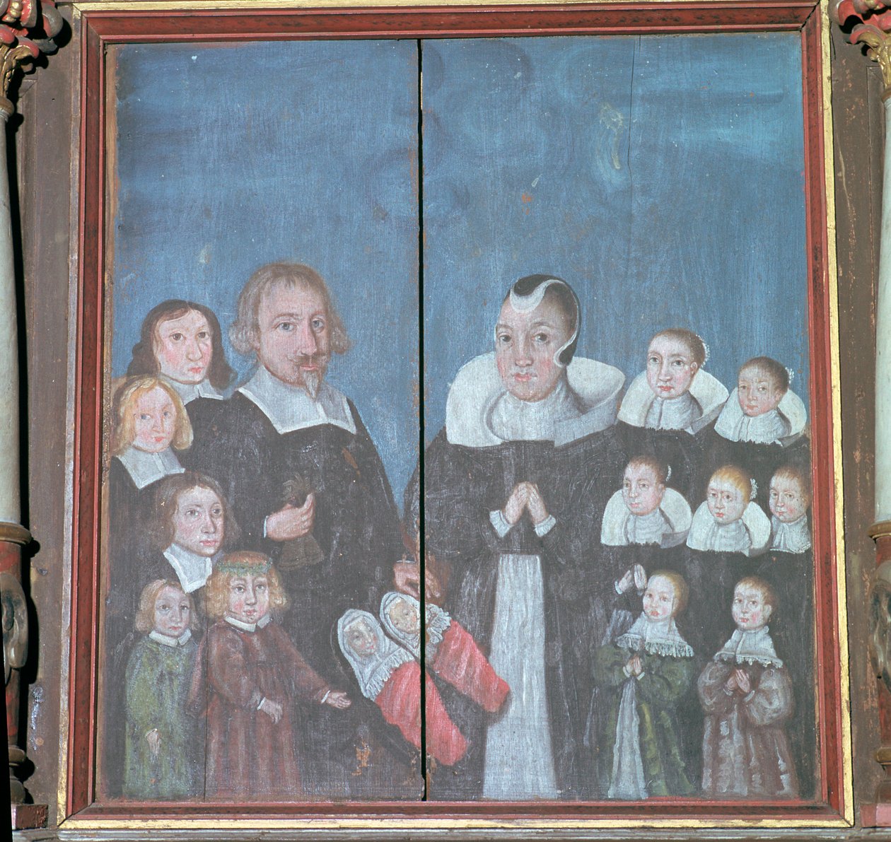 Pintura norueguesa mostrando uma família com quatorze filhos, século XVII de Unbekannt