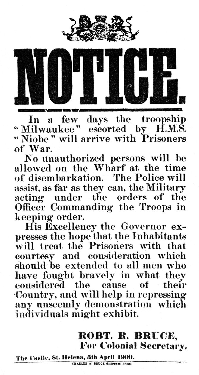 Aviso da chegada de prisioneiros de guerra Boer a Milwaukee, Santa Helena, 5 de abril de 1900 de Unbekannt
