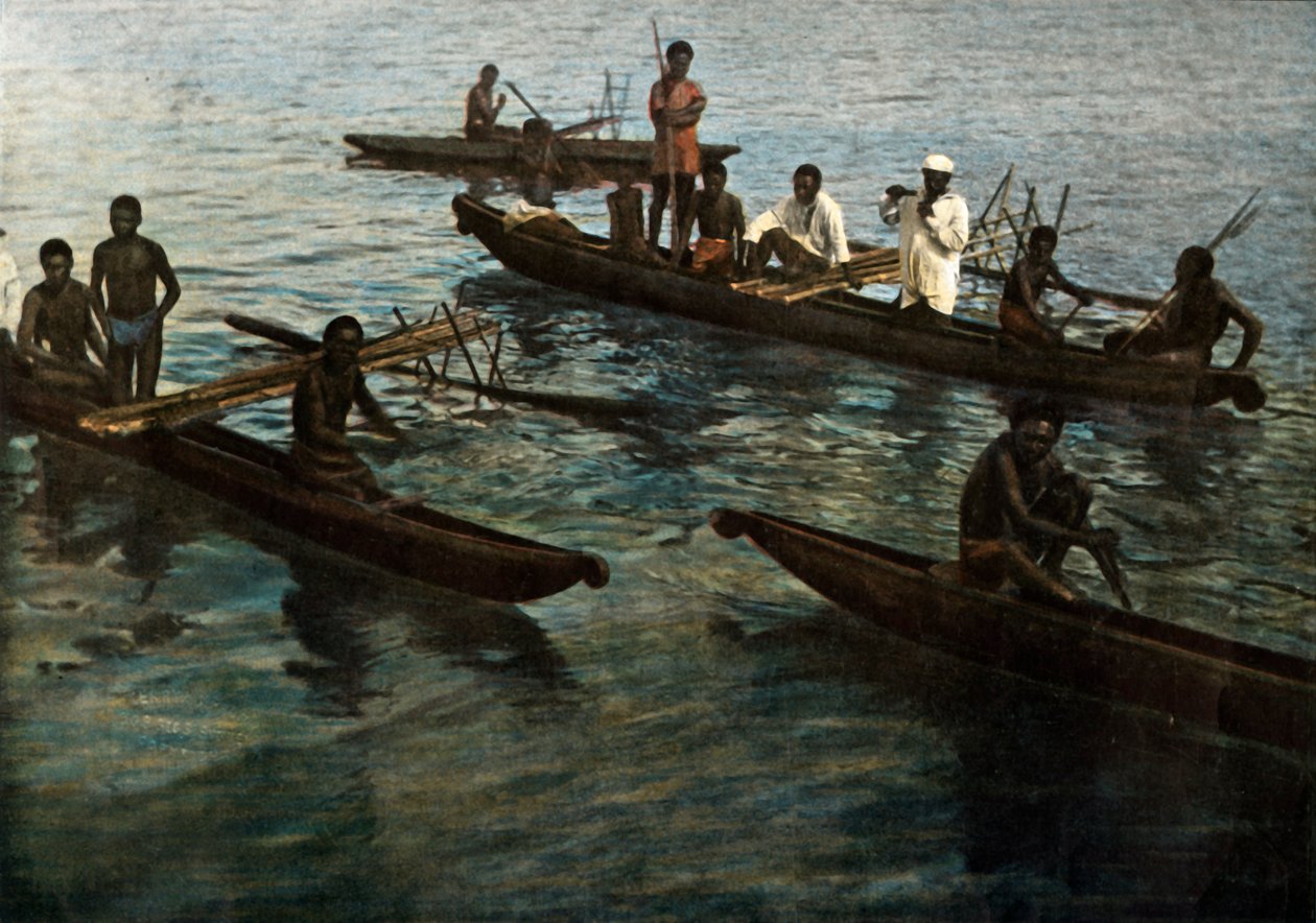 Nova Guiné. Papuan Pirogues, Papua Nova Guiné. Pirogues de Papua, 1900. de Unbekannt