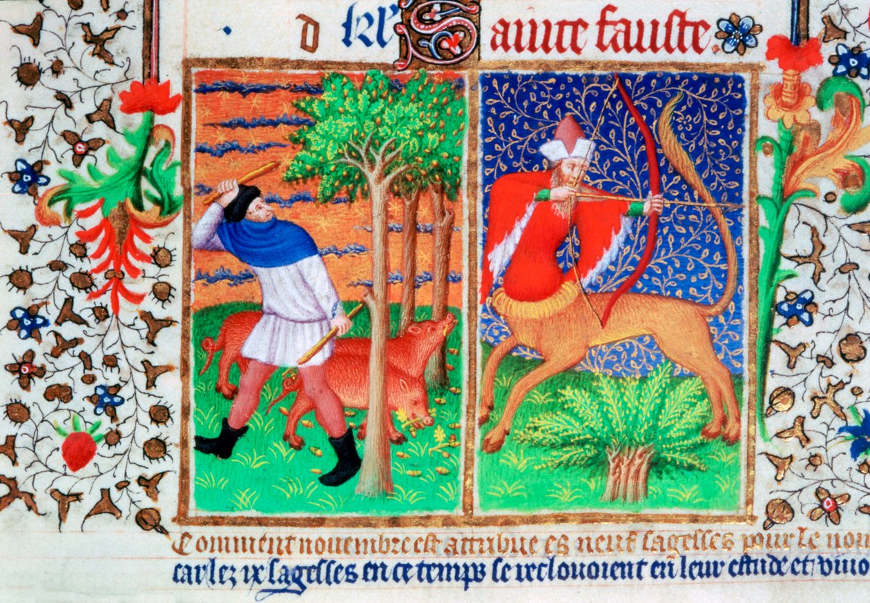 Novembro: alimentação de porcos e Sagitário, c1423 de Unbekannt