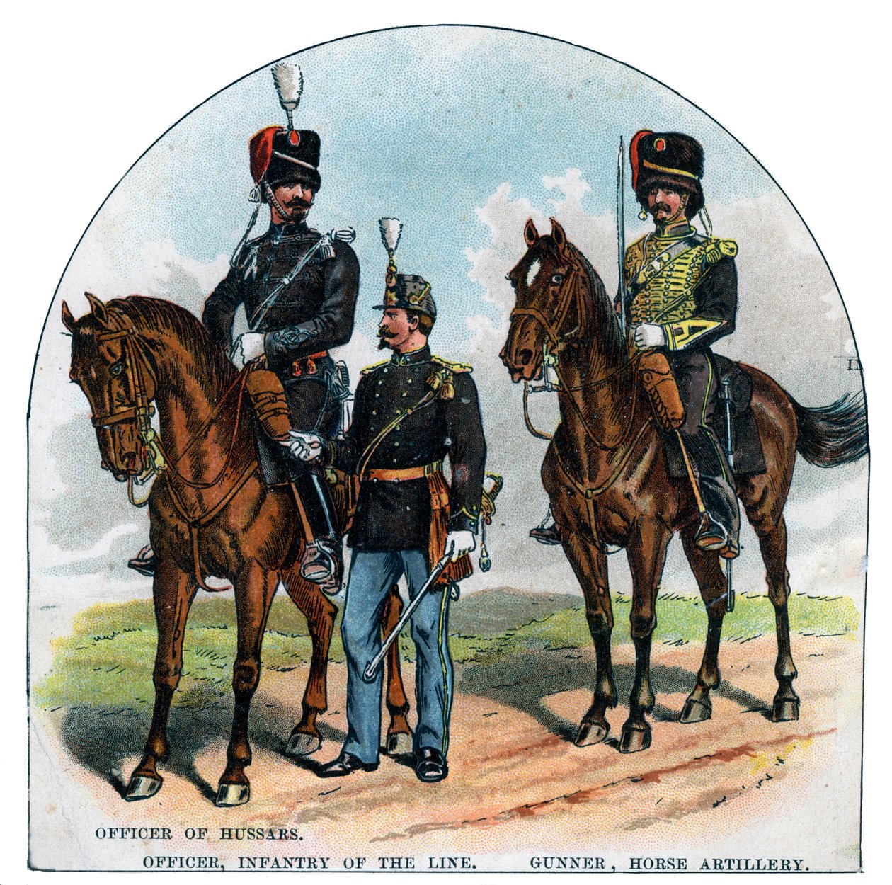 Oficial de hussardos, oficial, infantaria da linha, artilheiro, artilharia de cavalos, século XIX de Unbekannt