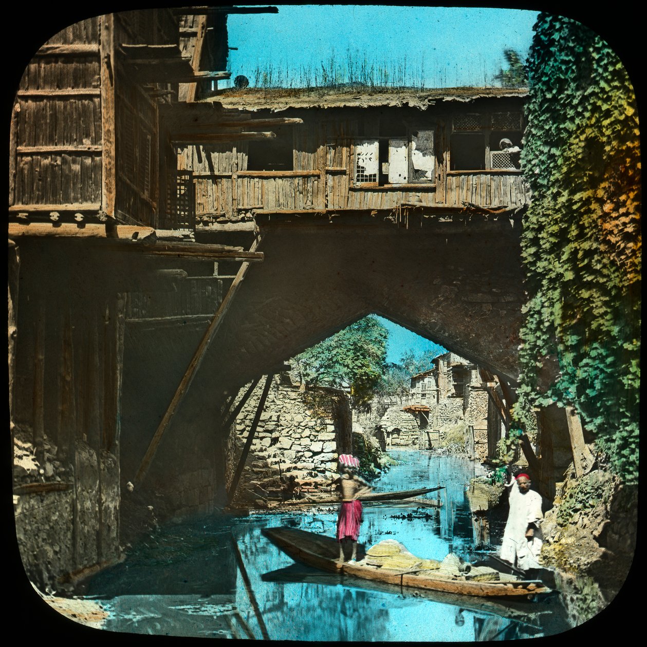 Ponte velha, Srinagar, Caxemira, Índia, final do século XIX ou início do século XX de Unbekannt