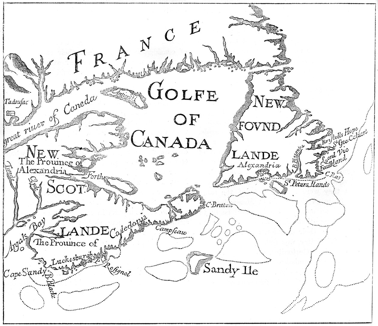 Mapa antigo de Acadia, século XVII c1880 de Unbekannt