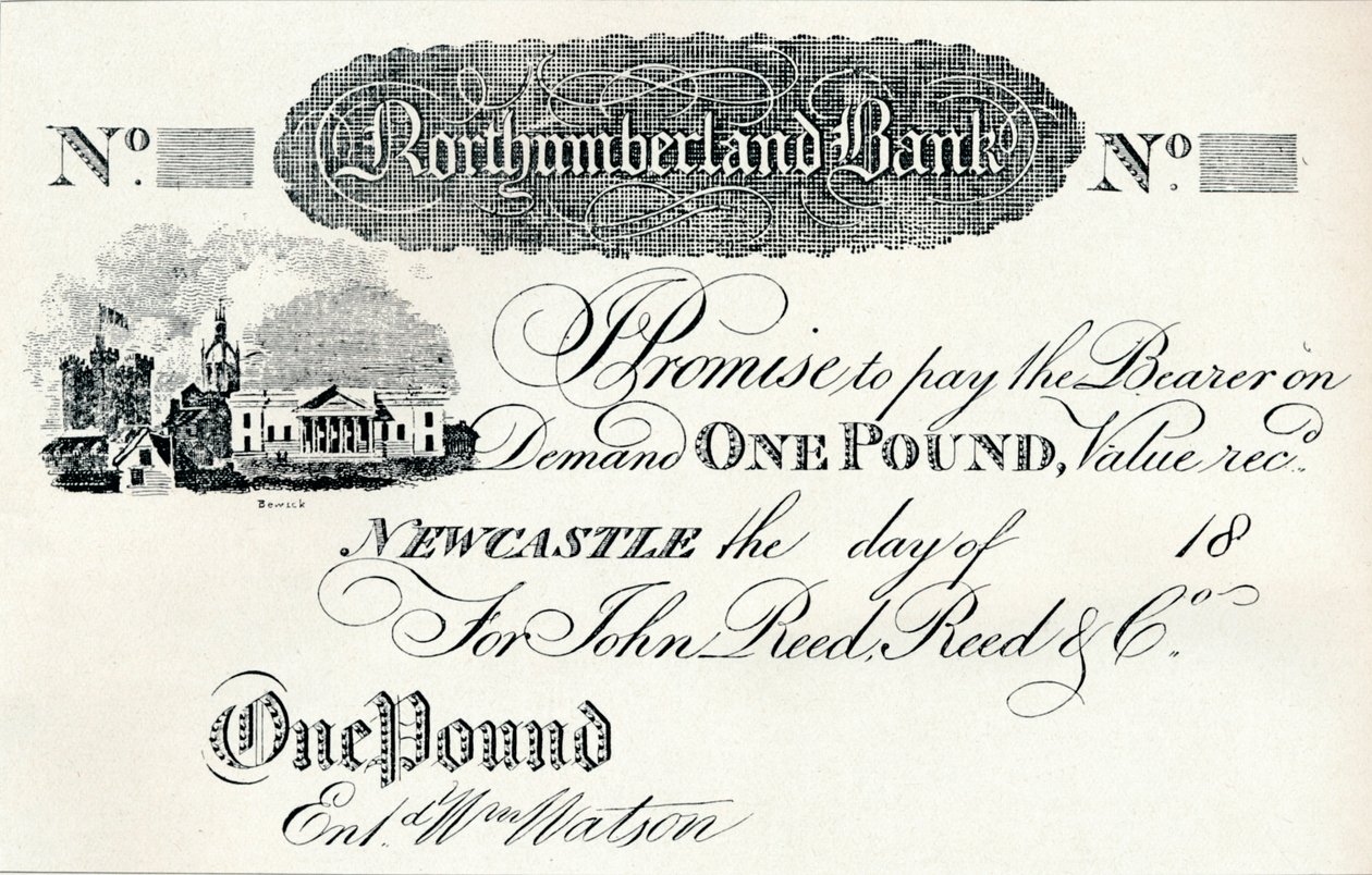 Nota de uma libra executada para o Northumberland Bank, c1820 de Unbekannt