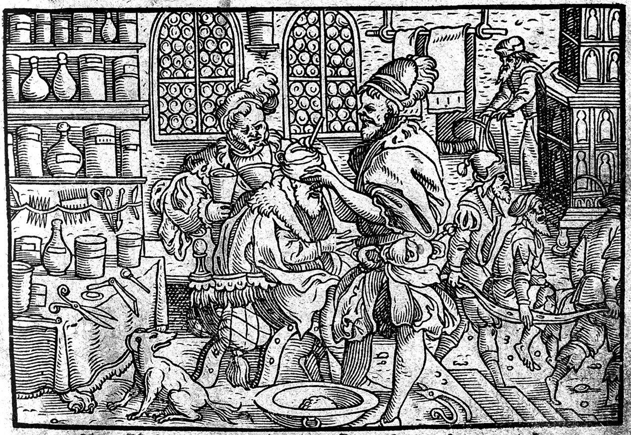 Operação na cabeça de um homem. De: O grande Wundarzney de Theophrastus Bombastus von Hohenheim, 1562 de Unbekannt