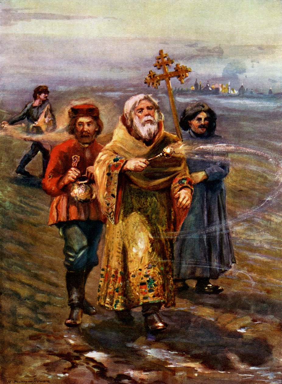 Sacerdote ortodoxo abençoando o solo, Rússia de Unbekannt