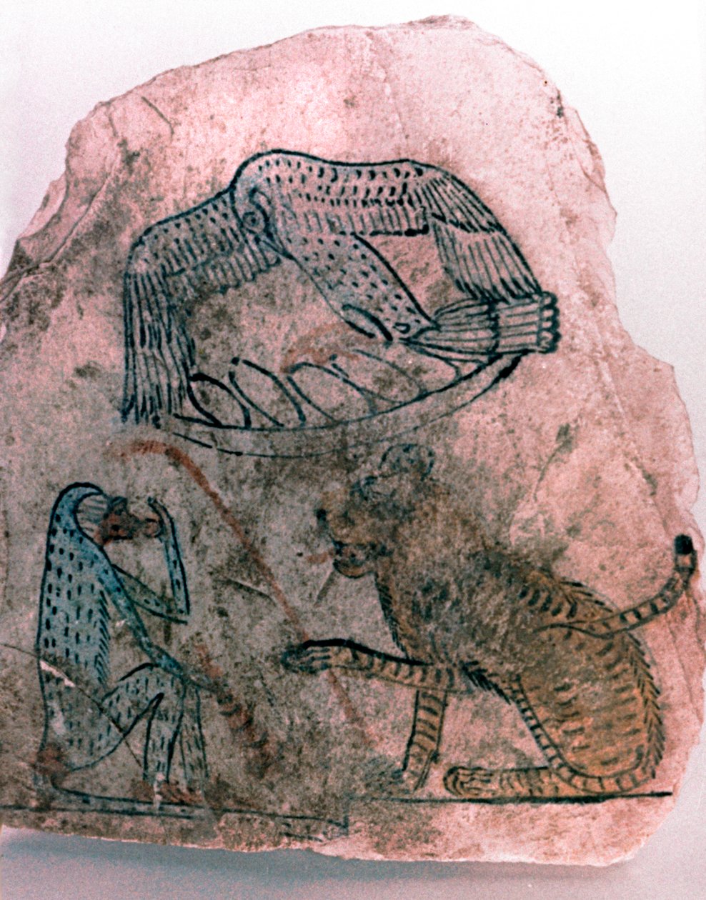 Fragmento de Ostracon, Chita, Pássaro e Macaco, Egito de Unbekannt