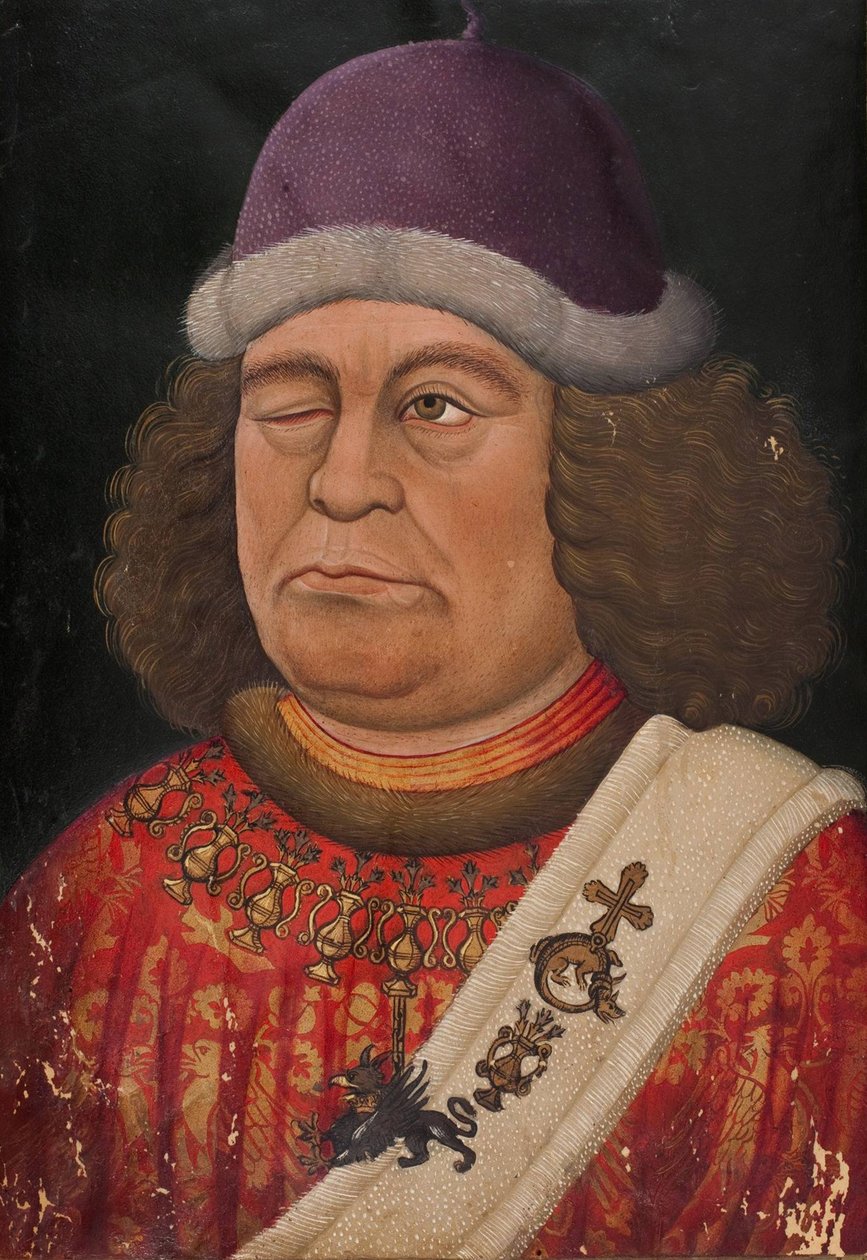 Oswald von Wolkenstein. Frontispício da Liederhandschrift B, ca 1432. de Unbekannt