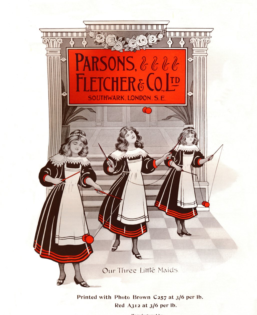 Nossas três empregadas domésticas pequenas - propaganda de Parsons, Fletcher & Co., Ltd., 1909. de Unbekannt