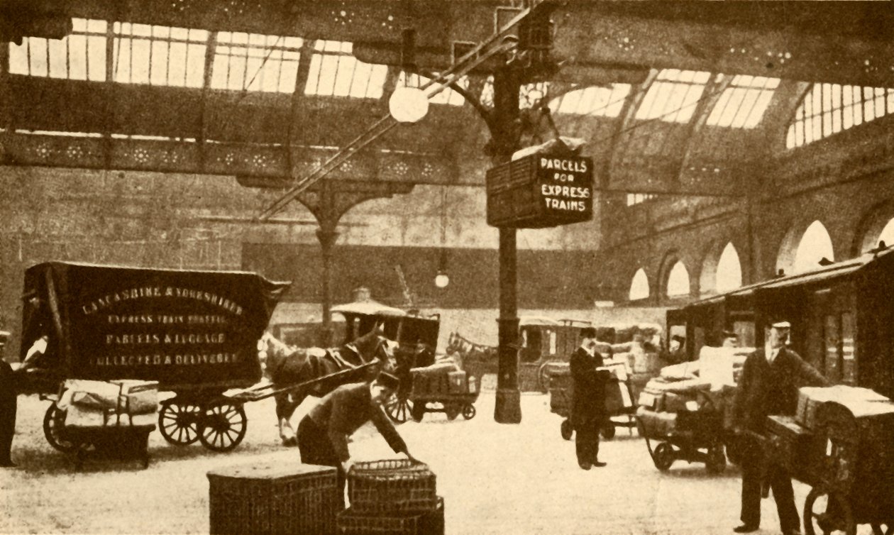 Portador de pacote elétrico aéreo, Victoria Station, Manchester, 1930. de Unbekannt