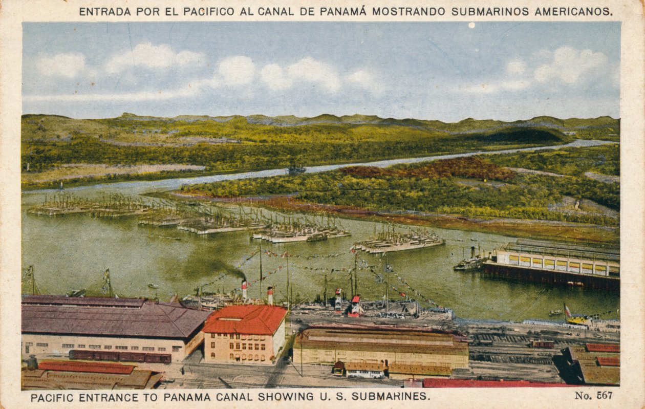 Entrada do Pacífico para o Canal do Panamá mostrando submarinos dos EUA, c1920s de Unbekannt