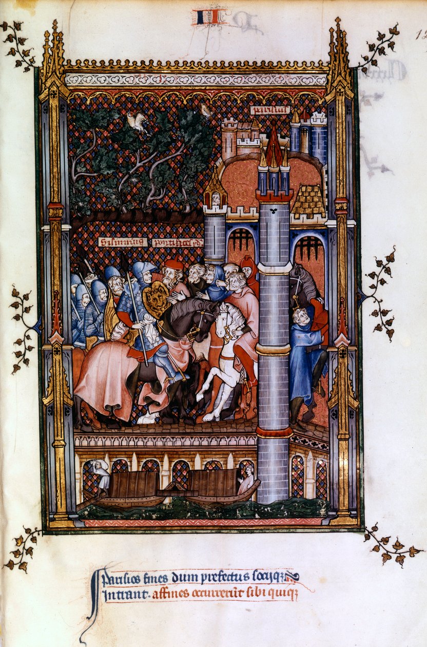 Sacerdotes pagãos dão as boas-vindas a Sisinnius nos portões de Paris, 1317 de Unbekannt