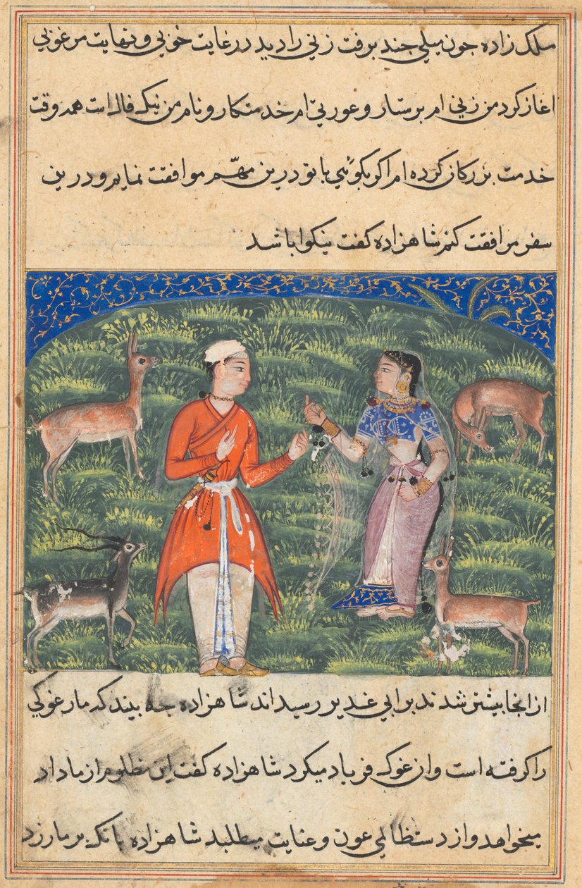 Página de Contos de um papagaio Tuti-nama: Décima oitava noite: Nikfal, a fortuna ..., c. 1560 de Unbekannt