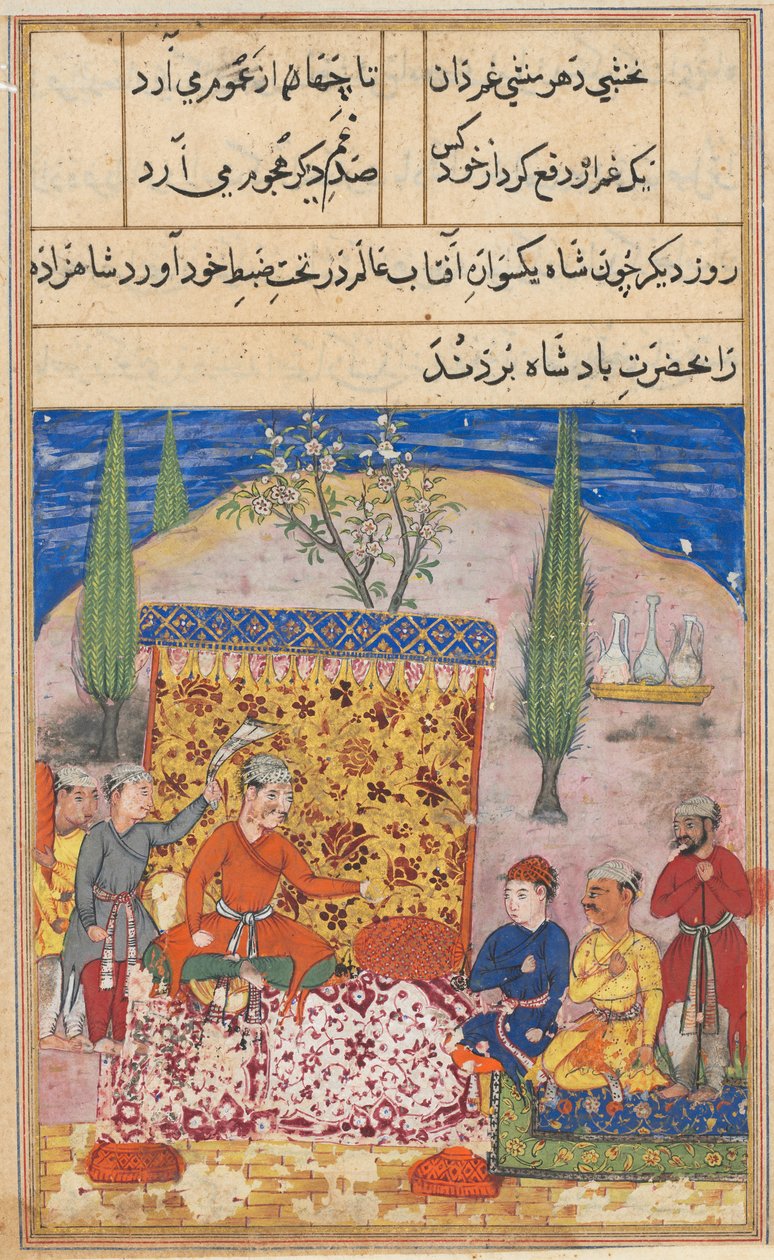 Página de Contos de um papagaio Tuti-nama: Oitava noite: O jovem príncipe é apresentado ..., 1558-1560. de Unbekannt