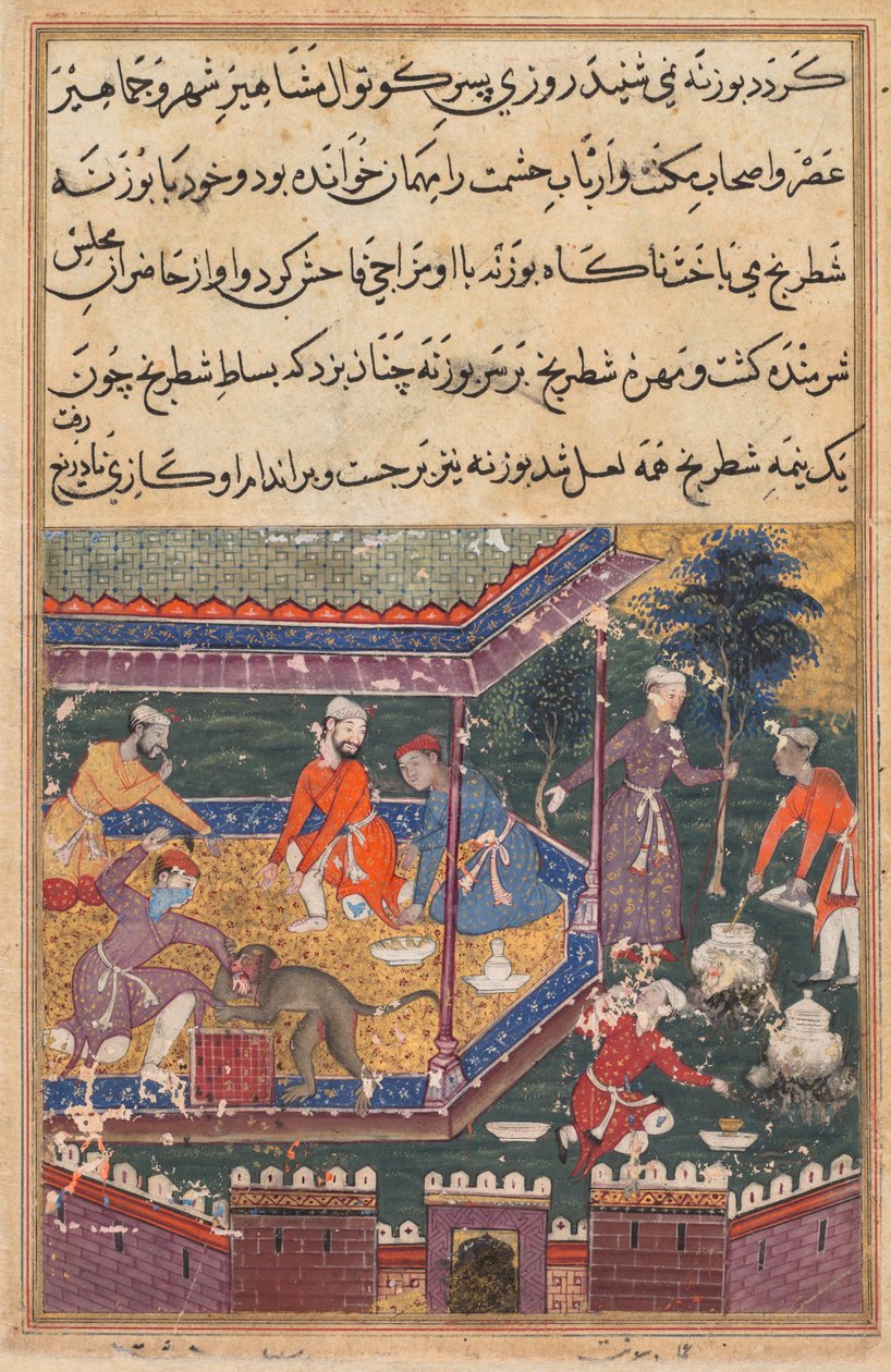 Página de Contos de um papagaio Tuti-nama: Quinta noite: O macaco ferido morde a mão., C1560. de Unbekannt