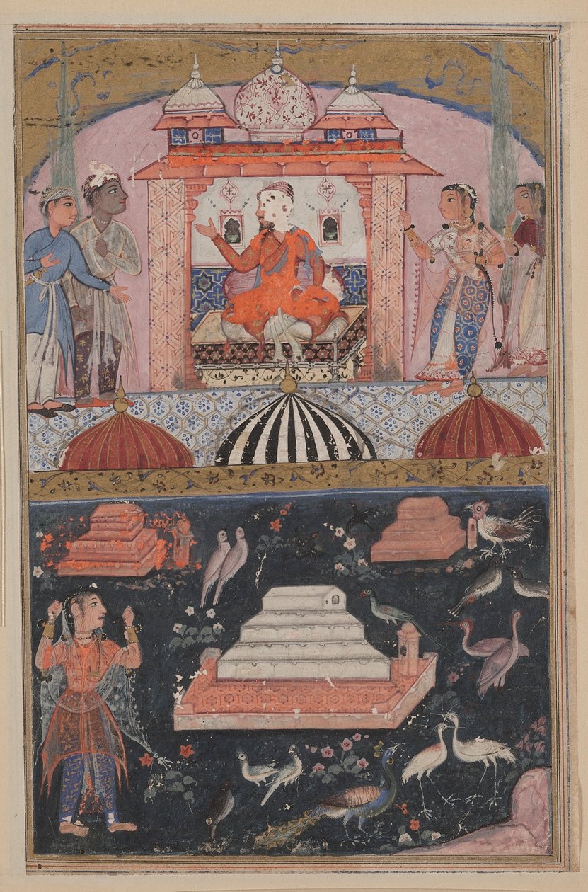 Página de Contos de um papagaio Tuti-nama: Primeira noite: O comerciante ouve, c. 1560 de Unbekannt
