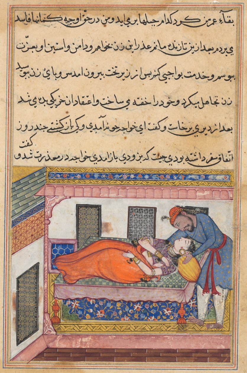 Página de Contos de um papagaio Tuti-nama: Quadragésima noite: marido Shahr-Arais ..., c. 1560 de Unbekannt
