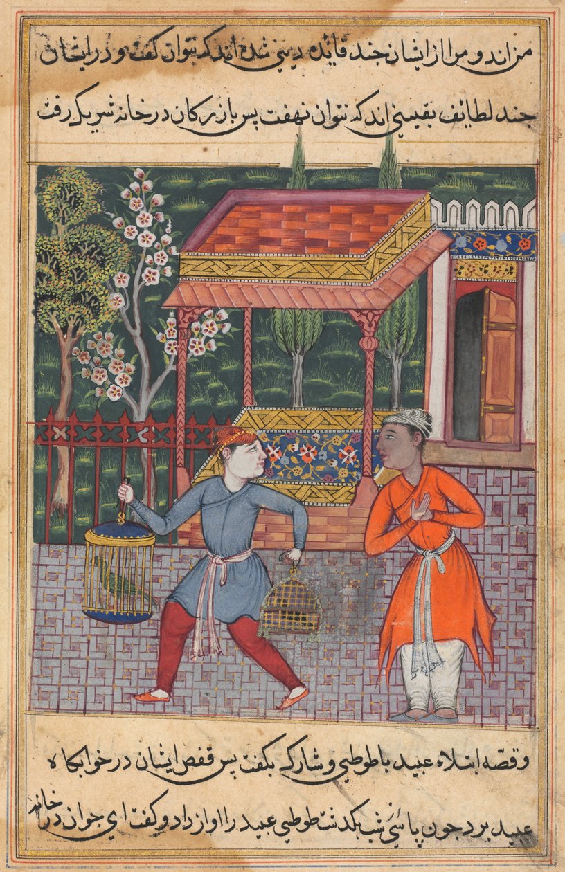 Página de Contos de um papagaio Tuti-nama: Quadragésima segunda noite: O mercador de Tirmiz ..., c. 1560 de Unbekannt