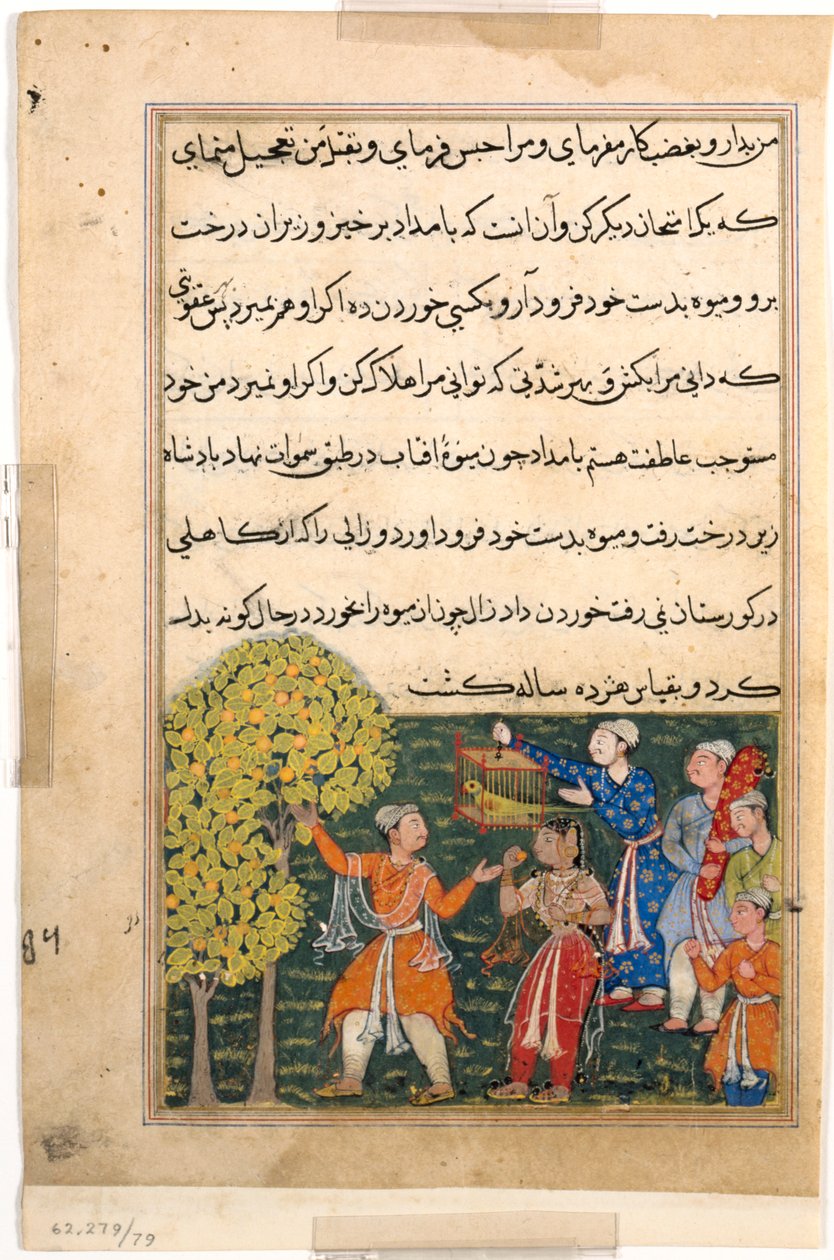 Página de Contos de um papagaio Tuti-nama: Nona noite: O rei colhe frutos da Árvore ..., c. 156 de Unbekannt