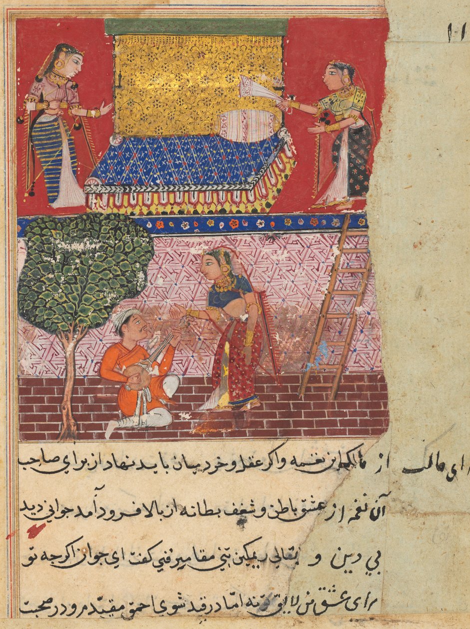 Página de Contos de um papagaio Tuti-nama: Décima sexta noite: A nora do rei, c. 1560 de Unbekannt