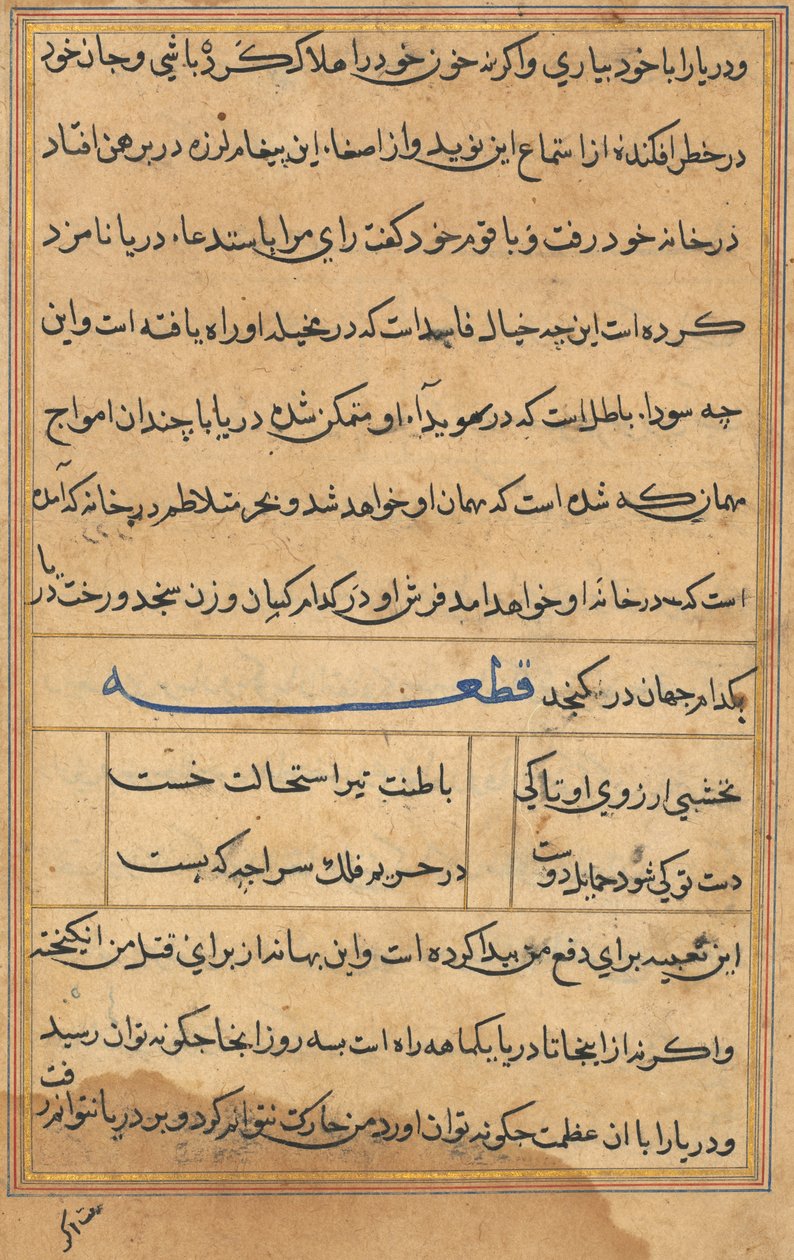 Página de Contos de um Papagaio Tuti-nama: página de texto, c. 1560. de Unbekannt